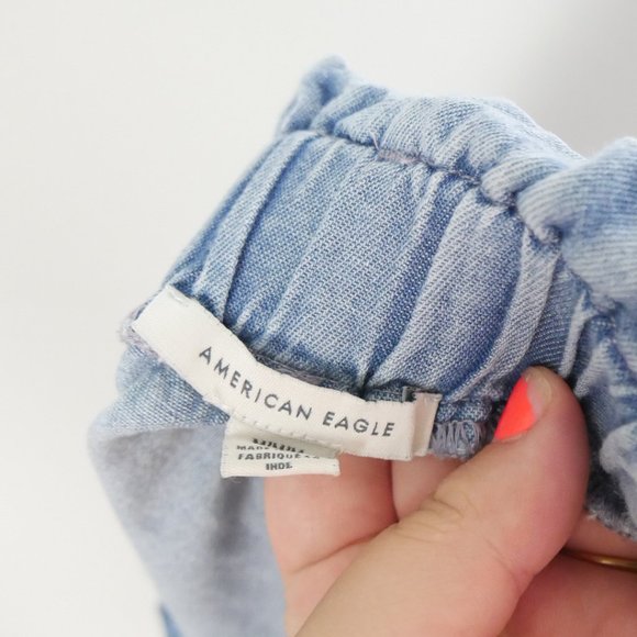 American Eagle Medium Wash Paperbag Waist Denim Jean Shorts Pockets Medium - Picture 6 of 13